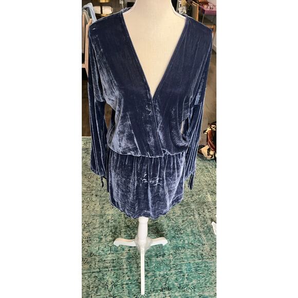 Anthropologie On The Road Blue Velvet Mini Dress Boho Regency Fairy Goth M $128 - Picture 11 of 15